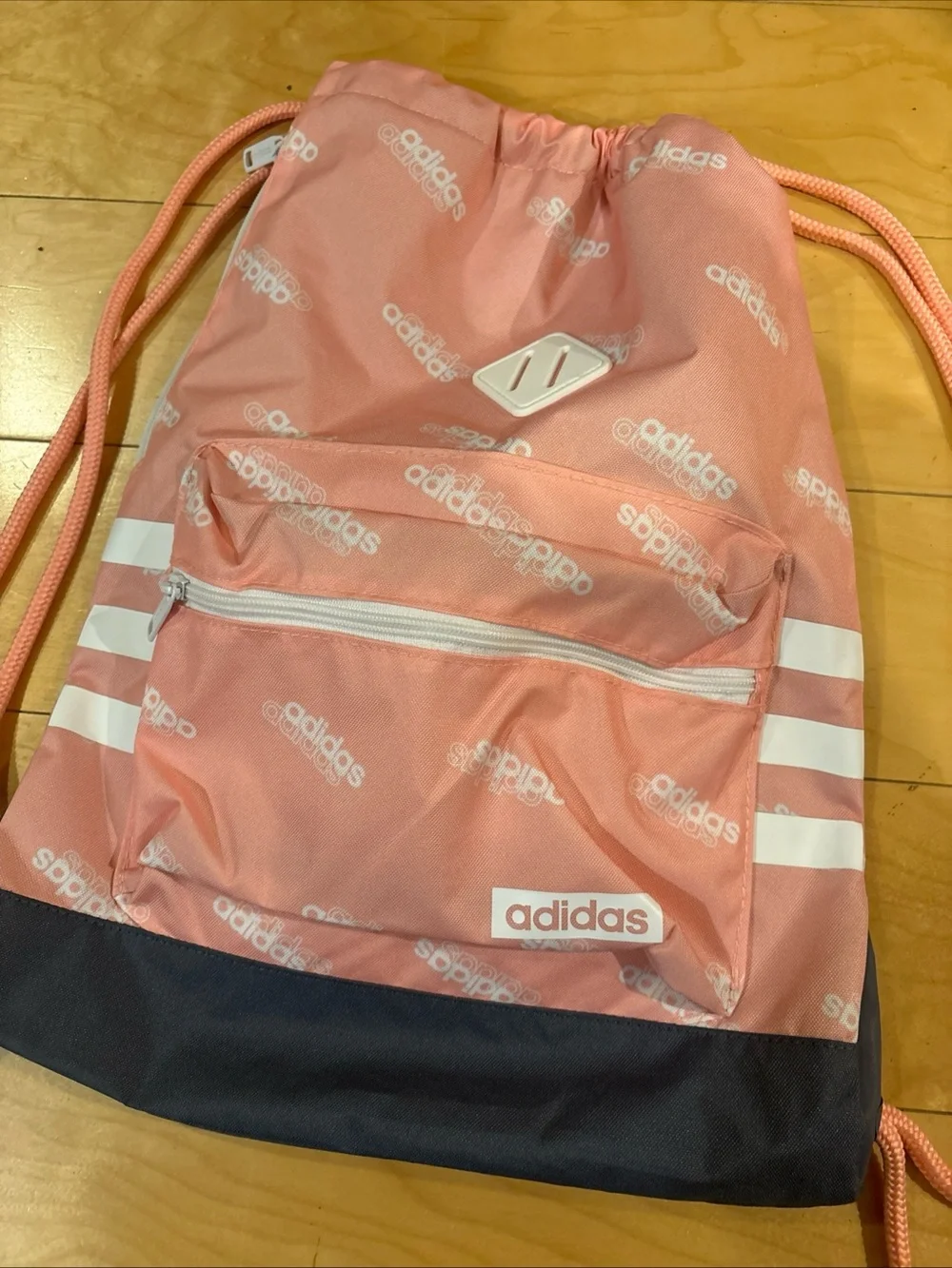 Adidas Pink Grey Drawstring Backpack Sport Sackpack Gym Sack Bag